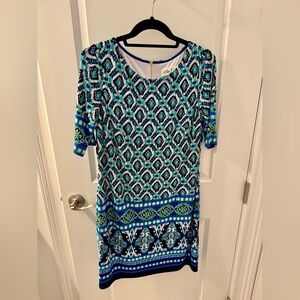 Eliza J Blue, Teal & Black Printed Shift Dress